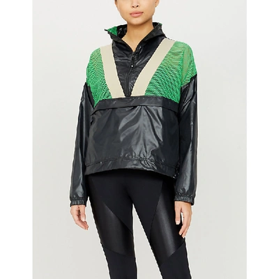 Koral Contrast-panel Shell And Mesh Bomber Jacket In Black Taupe Verde