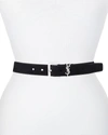 Saint Laurent Ysl Monogram Lizard Embossed Leather Belt In Black