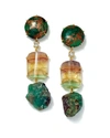 JAN LESLIE 18K BESPOKE ONE-OF-A-KIND LUXURY 3-TIER EARRING WITH COPPER AZURITE, FLUORITE, RAW EMERALD, AND DIAM,PROD221890117