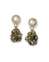 JAN LESLIE 18K BESPOKE ONE-OF-A-KIND LUXURY 2-TIER EARRING WITH PEARL, PYRITE, AND DIAMOND,PROD221880277