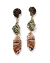 JAN LESLIE 18K BESPOKE ONE-OF-A-KIND LUXURY 3-TIER EARRING WITH AMMONITE, PYRITE, CRAZY LACE AGATE, AND DIAMOND,PROD221880324