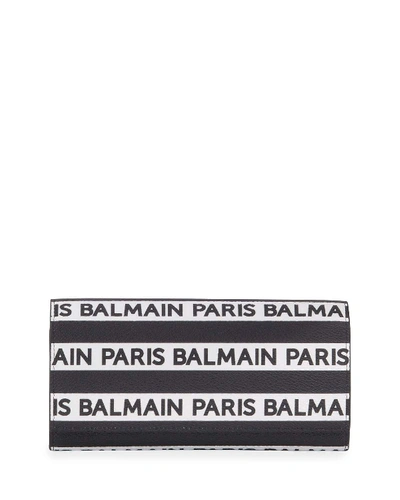 Balmain Logo Stripe Leather Wallet On Chain In Black/white