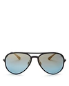Ray Ban Ray-ban Unisex Polarized Mirrored Brow Bar Aviator Sunglasses, 58mm In Black/blue Gold Mirror