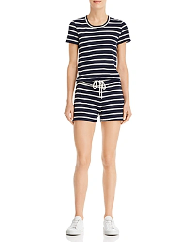 Monrow Striped Romper In Navy/natural