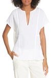 VINCE SEAM DETAIL COTTON SPLIT NECK COTTON TOP,V572612160