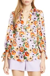 ALICE AND OLIVIA SHEILA FLORAL TIE SLEEVE BLOUSE,CC904B45034