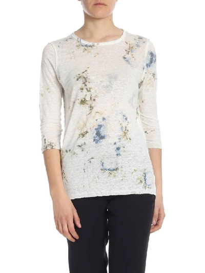 Avant Toi Ivory T-shirt With Blue Floral Print In White