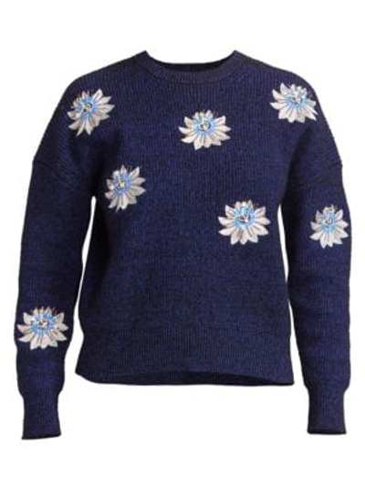 Kenzo Sequin Passion Flower Ribbed Sweater In Black