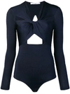 Givenchy Lycra Knit Bodysuit W/ Cut Outs In Blue