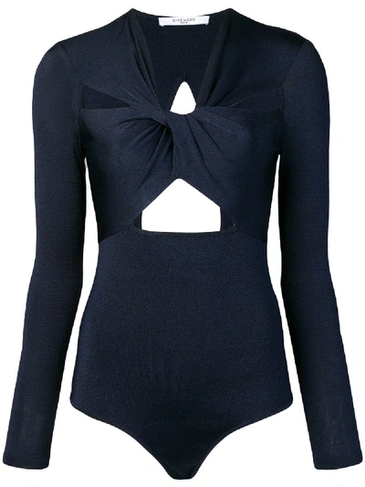 Givenchy Lycra Knit Bodysuit W/ Cut Outs In Blue