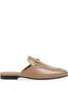 Gucci Princetown Leather Flat Mules In Brown