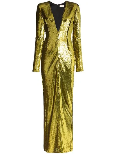 Alexandre Vauthier Plunge V-neck Sequinned Gown In Lemon