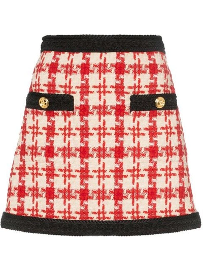 Gucci Bicolor Wool Blend Tweed Mini Skirt In Red