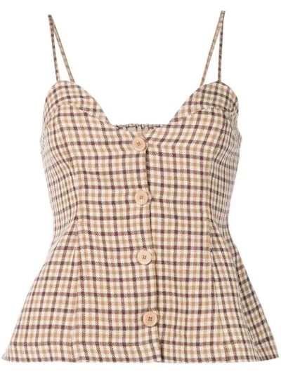 Nanushka Yucca Gingham Wool-tweed Peplum Top In Brown,beige