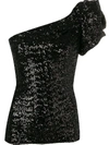 ISABEL MARANT ISABEL MARANT ONE SHOULDER GLITTER TOP - BLACK