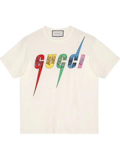 Gucci Embellished Cotton Jersey T-shirt In White