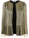 OSCAR DE LA RENTA OSCAR DE LA RENTA STRIPED PRINT FRINGED JACKET - BLACK