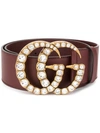 GUCCI LEATHER BELT WITH CRYSTAL DOUBLE G BUCKLE