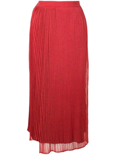 Marina Moscone High-waist Pleated Silk Skirt In Red