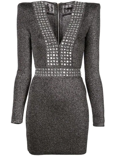Balmain Silver Women's Lurex Fitted Mini Dress In Black