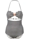 Marysia Antibes Flower Cutout Scalloped Gingham Halterneck Swimsuit In Black