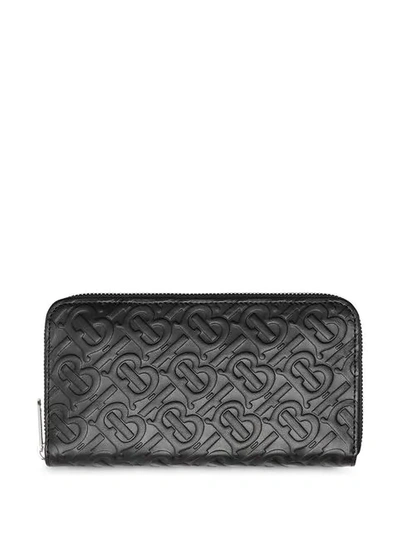 Burberry Logo-embossed Leather Zip-around Wallet In Black