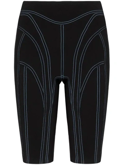Mugler Embroidered Stretch-jersey Shorts In Black