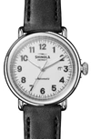 Shinola The Runwell Black Leather Strap Automatic Watch, 45mm In Black/ White/ Silver