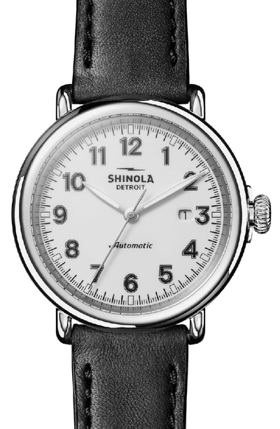 Shinola The Runwell Black Leather Strap Automatic Watch, 45mm In Black/ White/ Silver