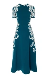 OSCAR DE LA RENTA FLORAL-EMBROIDERED WOOL-BLEND MIDI DRESS,720995