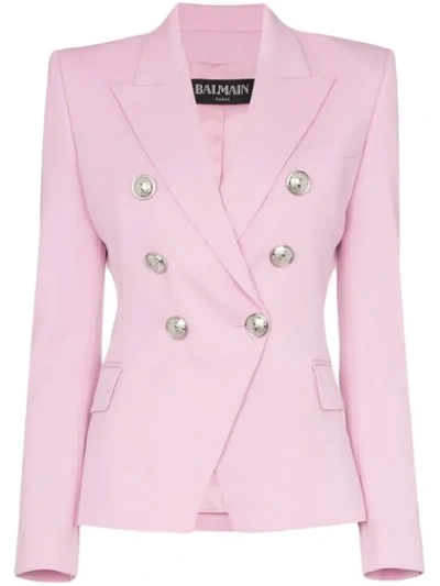 Balmain Double-breasted Wool-twill Blazer In Pink