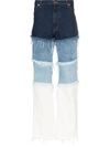 Duo Distressed Patchwork Jeans In Blue