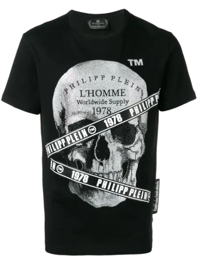 Philipp Plein Rhinestone Skull Print T-shirt In Black