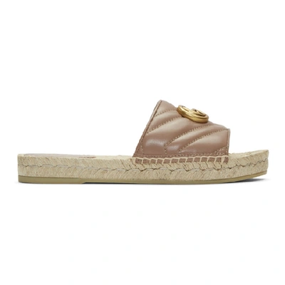 Gucci Pilar Leather Espadrille Sliders In Pale Pink