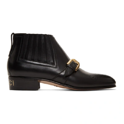 Gucci Women's Leather Ankle Boot With G Brogue In Black