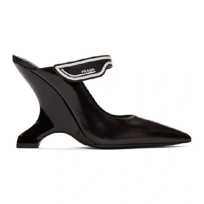 Prada 110mm Logo Strap Brushed Leather Mules In Black