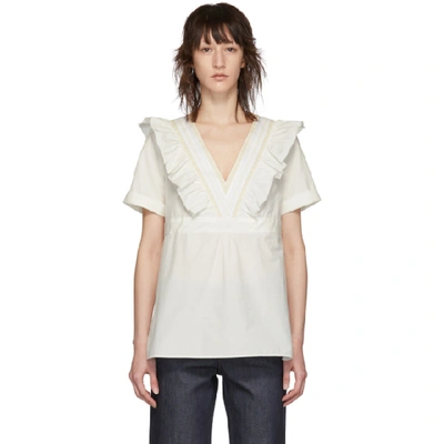 A.p.c. Erwin Ruffled V-neck Cotton Top In White