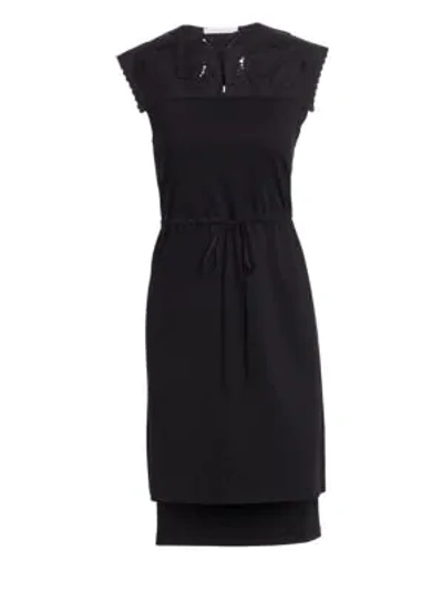 See By Chloé Sleeveless Tie-waist High-low Dress With Embroidery In Black