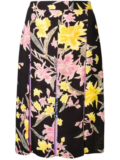 Diane Von Furstenberg Opal Pleated Floral-print Skirt In Black
