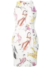 MOSCHINO HAND-DRAWN PRINT BELTED DRESS