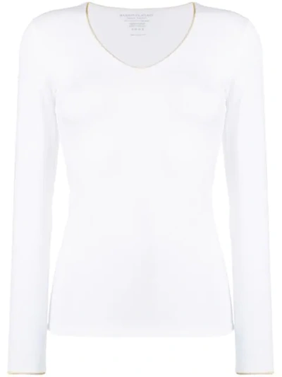Majestic Soft Touch Long-sleeve V-neck Tee In White