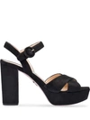 Prada Crossover Platform Sandals In Black