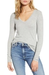 Splendid Ribbed V-neck Tee In Heather Grey