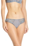 Simone Perele Lace Trim Mesh Thong In Platinum Blue