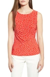 ANNE KLEIN LEAF PATTERN RUCHED SIDE SLEEVELESS TOP,10715240