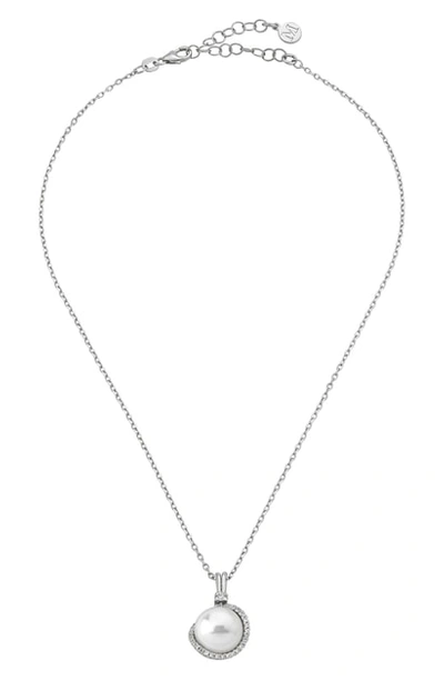 Majorica Sterling Silver Cubic Zirconia & Imitation Pearl Pendant Necklace, 15" + 2" Extender