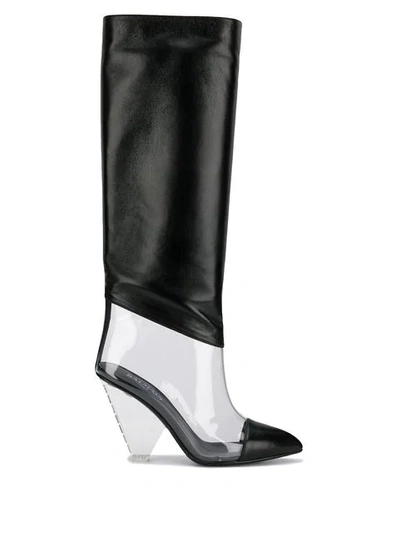 Balmain Lisy Leather & Pvc Knee Boots In Black