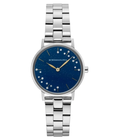 Bcbgmaxazria Ladies Blue Dial Round Stainless Steel Bracelet Watch, 32mm In Silver