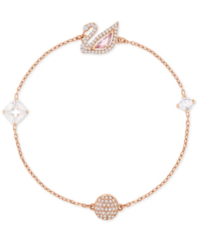 Swarovski Remix Rose Gold-tone Crystal Swan Magnetic Bracelet In Pink