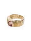 RETROUVAI 14K YELLOW GOLD AND PINK RIBBED SAPPHIRE RING
